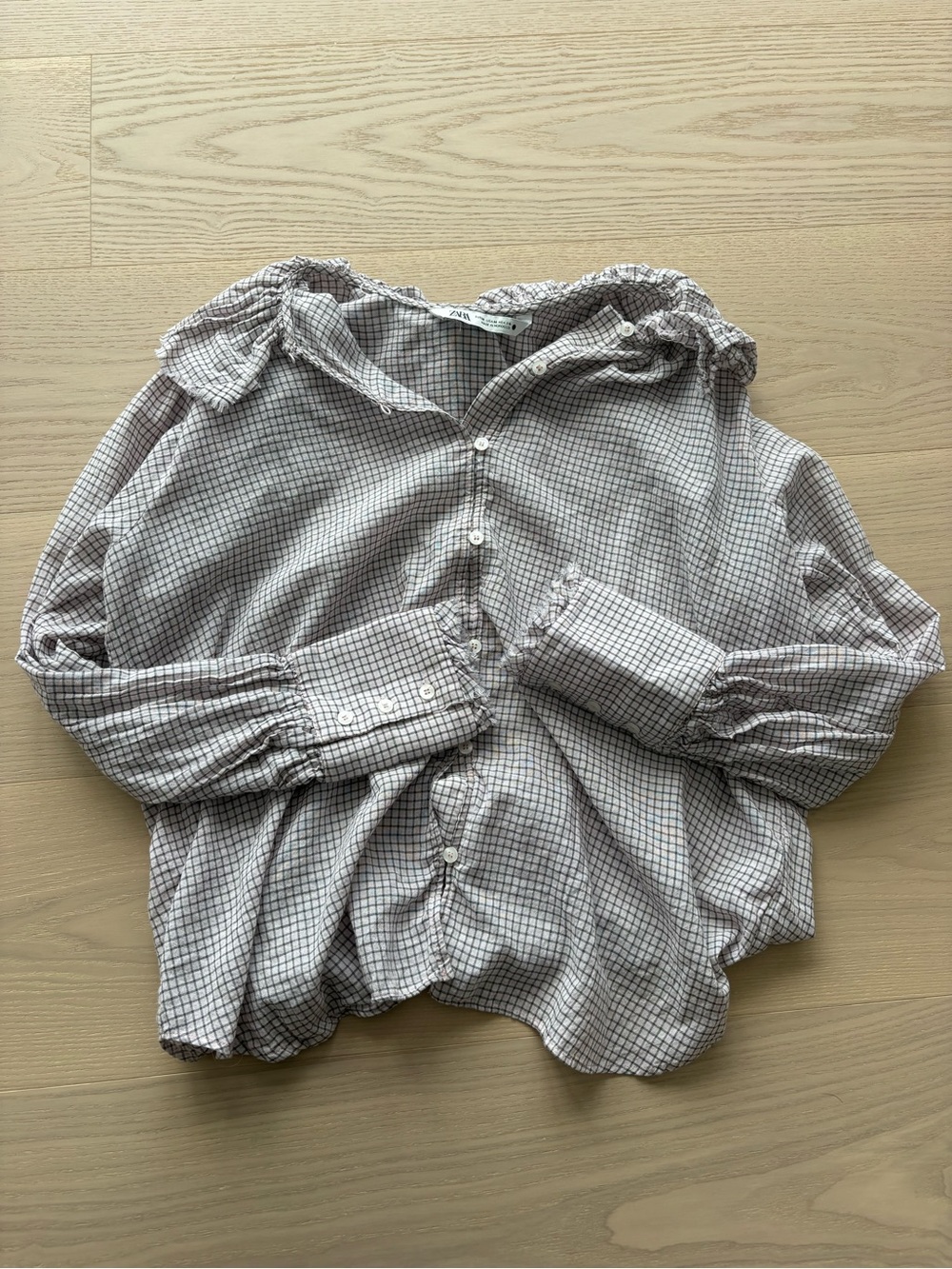 Zara gingham button up with frill collar